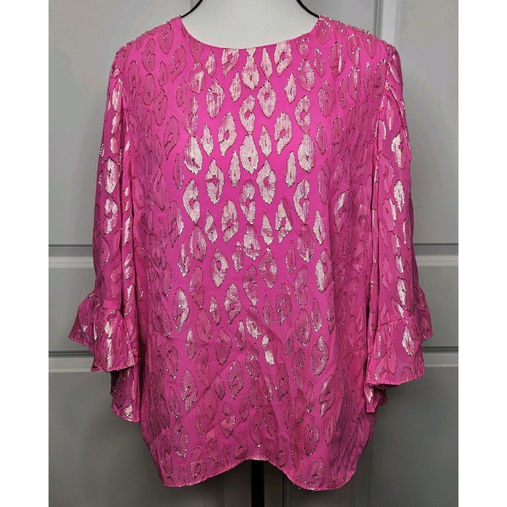 Lilly Pulitzer Women's Francis Silk Blouse Size Medium Metallic Leopard Jacquard